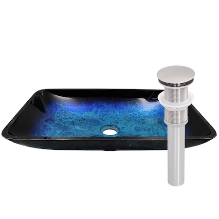 Novatto FRESCA Blue and Black Glass Vessel Bath Sink Set in Brushed Nickel NOHP-G19034BN
